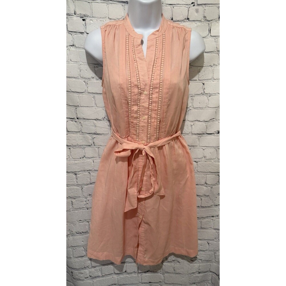 Ann Taylor LOFT Pink Sleeveless Cotton Rayon Belted Button Dress Size 2